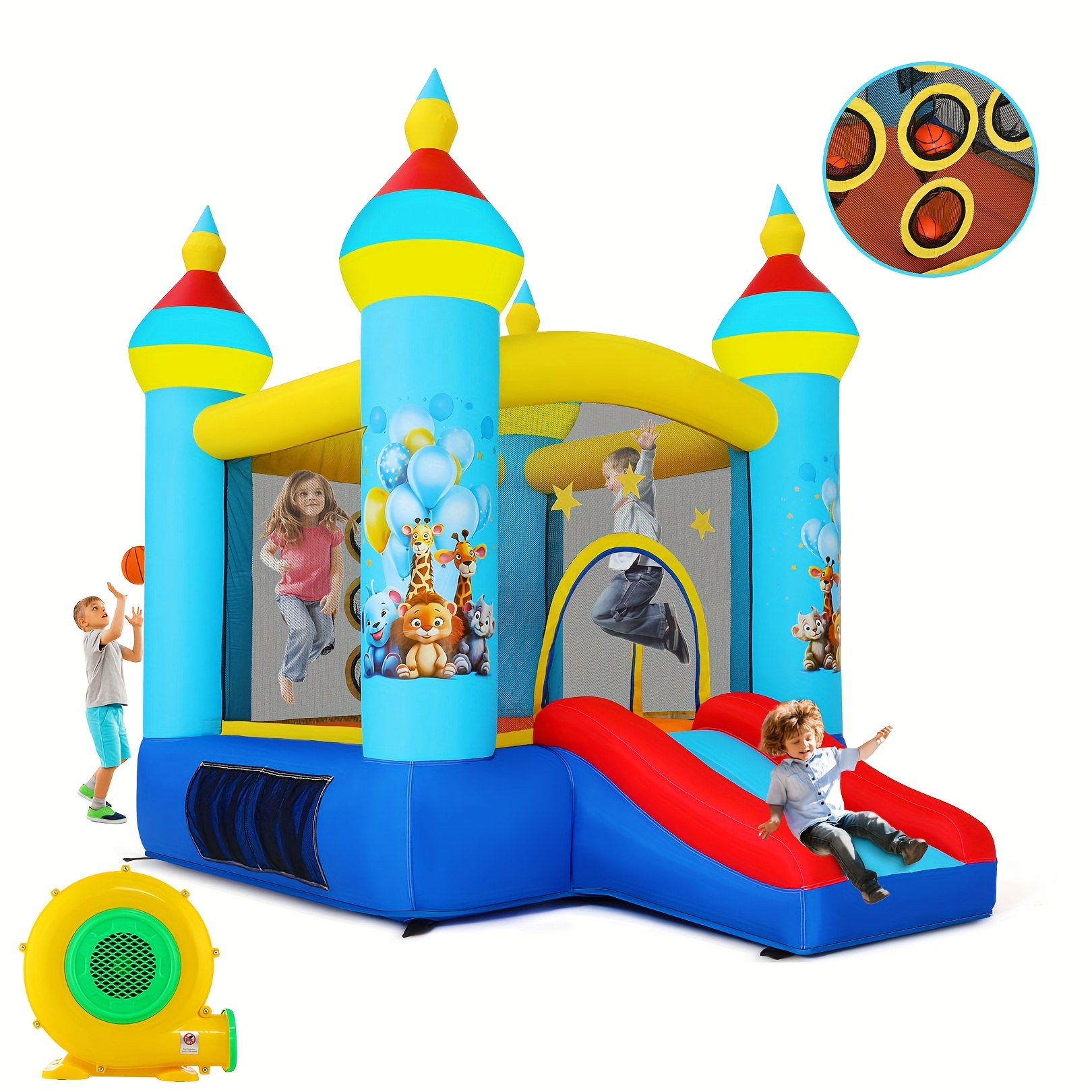 

Inflatable Bounce House For -8, Bouncy Castle With Blower, Jumping House With Slide&pitching Game, 106''x70.8''x82.6'' Indoor Outdoor Toddler Party