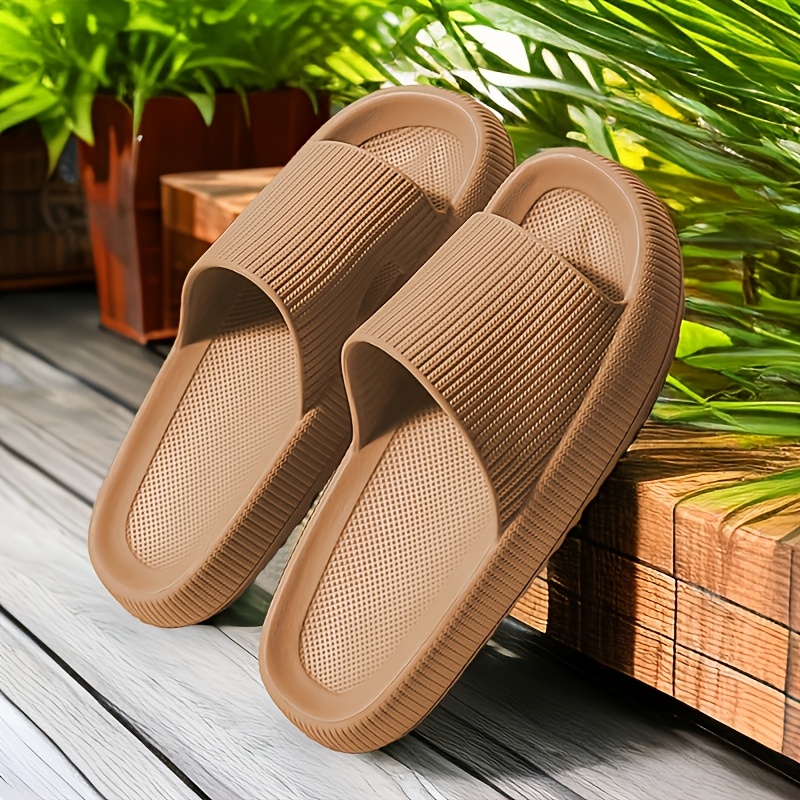 1 Pair Unisex EVA Slippers - Casual Striped Indoor House Shoes, All-Season Comfortable Slip-On Slides with Round Toe, Non-Slip Quick-Dry Bath Slippers, Suitable for Men and Women