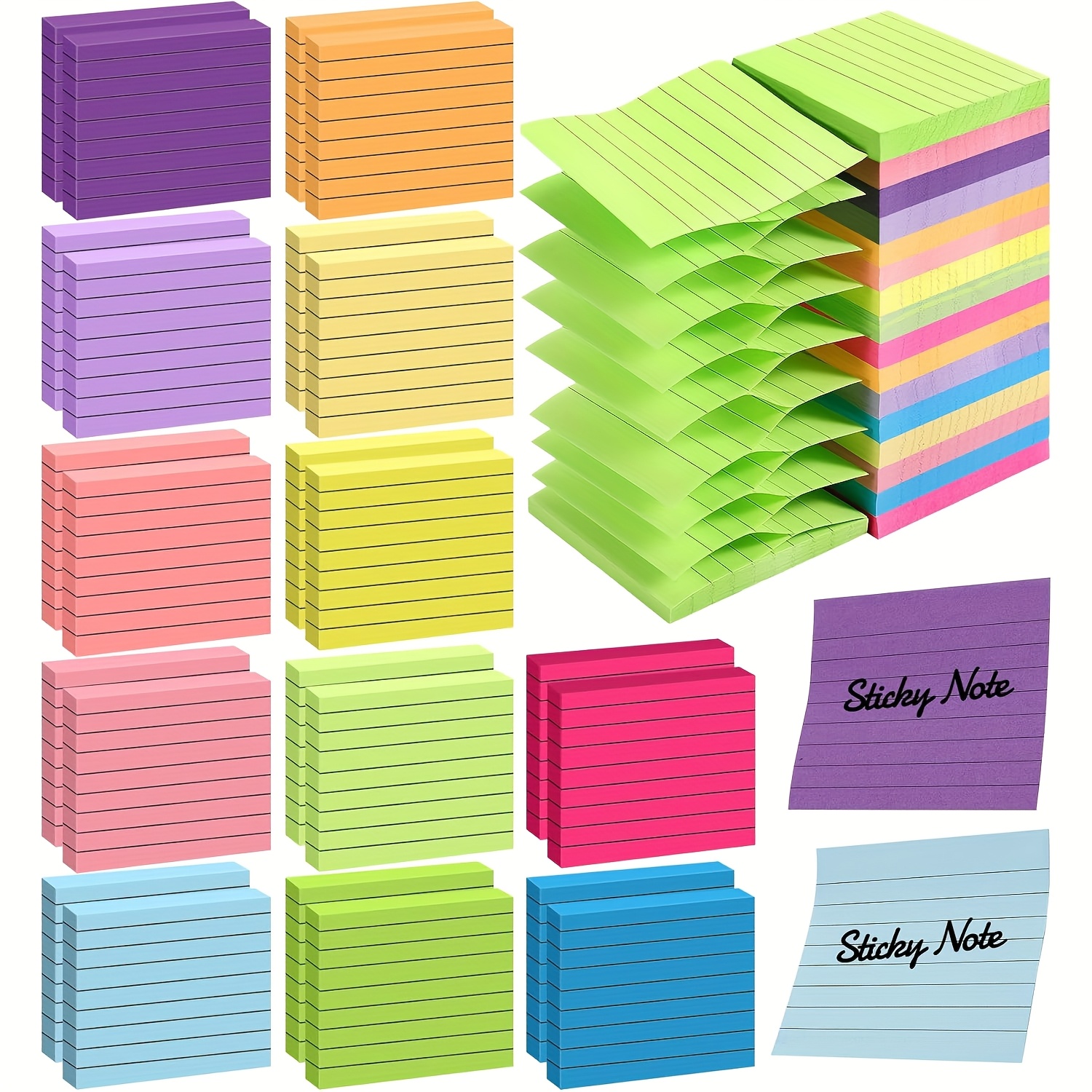 Image of 3x3 Inch Pop Up Sticky Notes - 12/24pcs Of Lined Self-adhesive Memo Pads With Convenient Dispensing, Square Design, 50 Sheets Each For Use In Office, School, Or Home