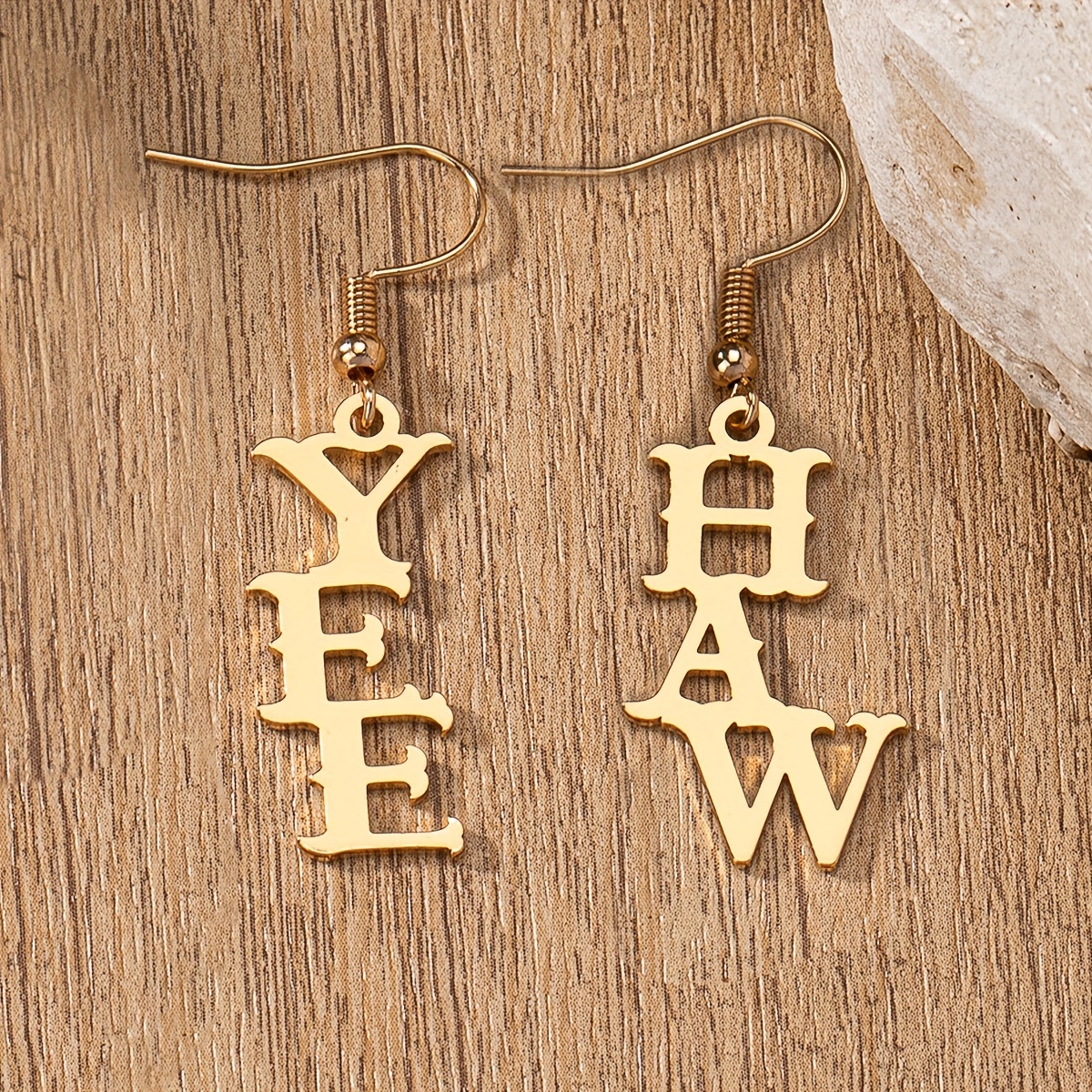 TEMU 1 Paar Elegante & Eenvoudige Zuidelijke Western Cowgirl YeeHaw Letter Metalen Bungelende Oorbellen voor Vrouwen