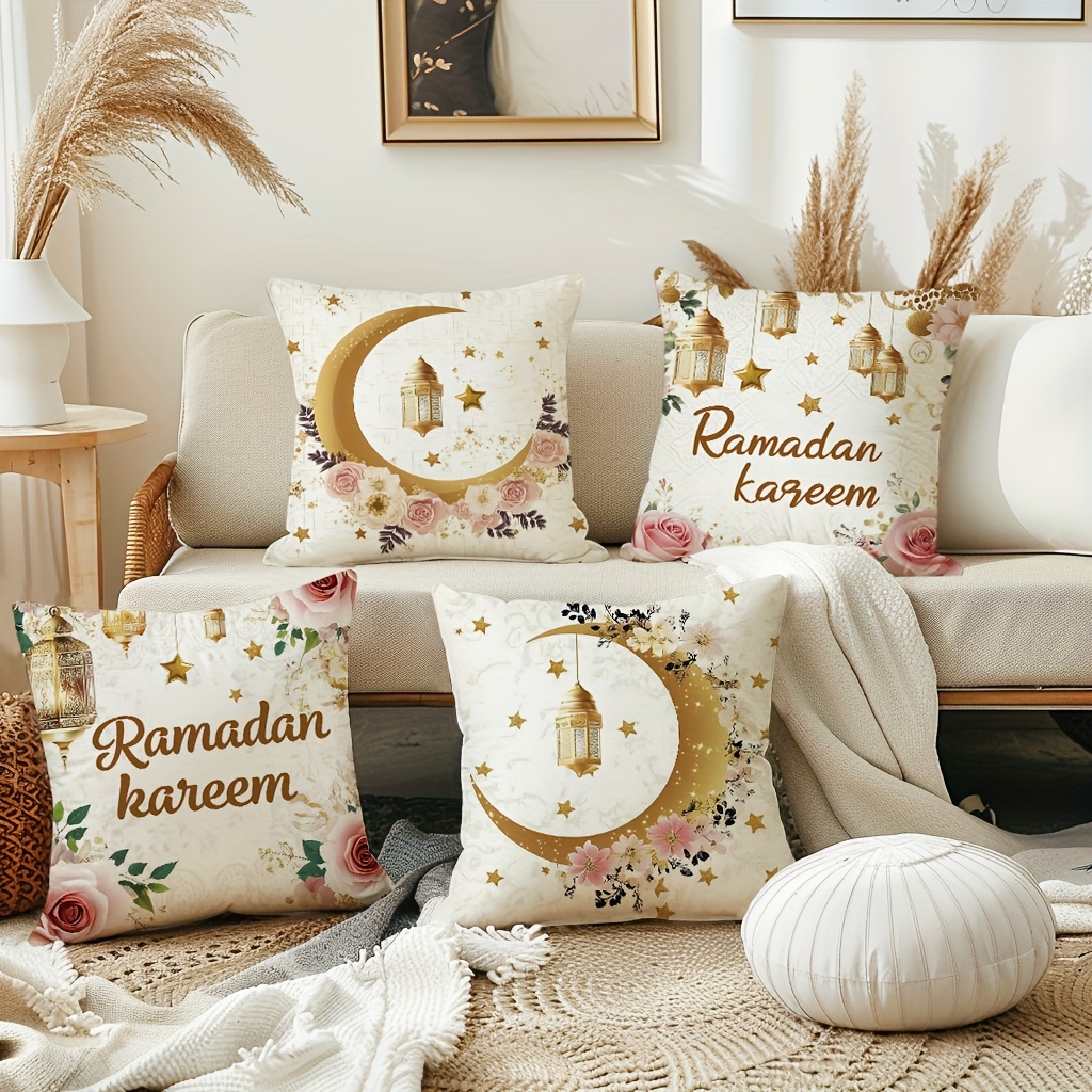 Image of 4pcs, Throw Pillow Covers, 18x18 Inch, Moon And Hanging Lamp Decorative Cushion Covers, Home Decor For Sofa Bedroom Farmhouse, Without Pillow Cores