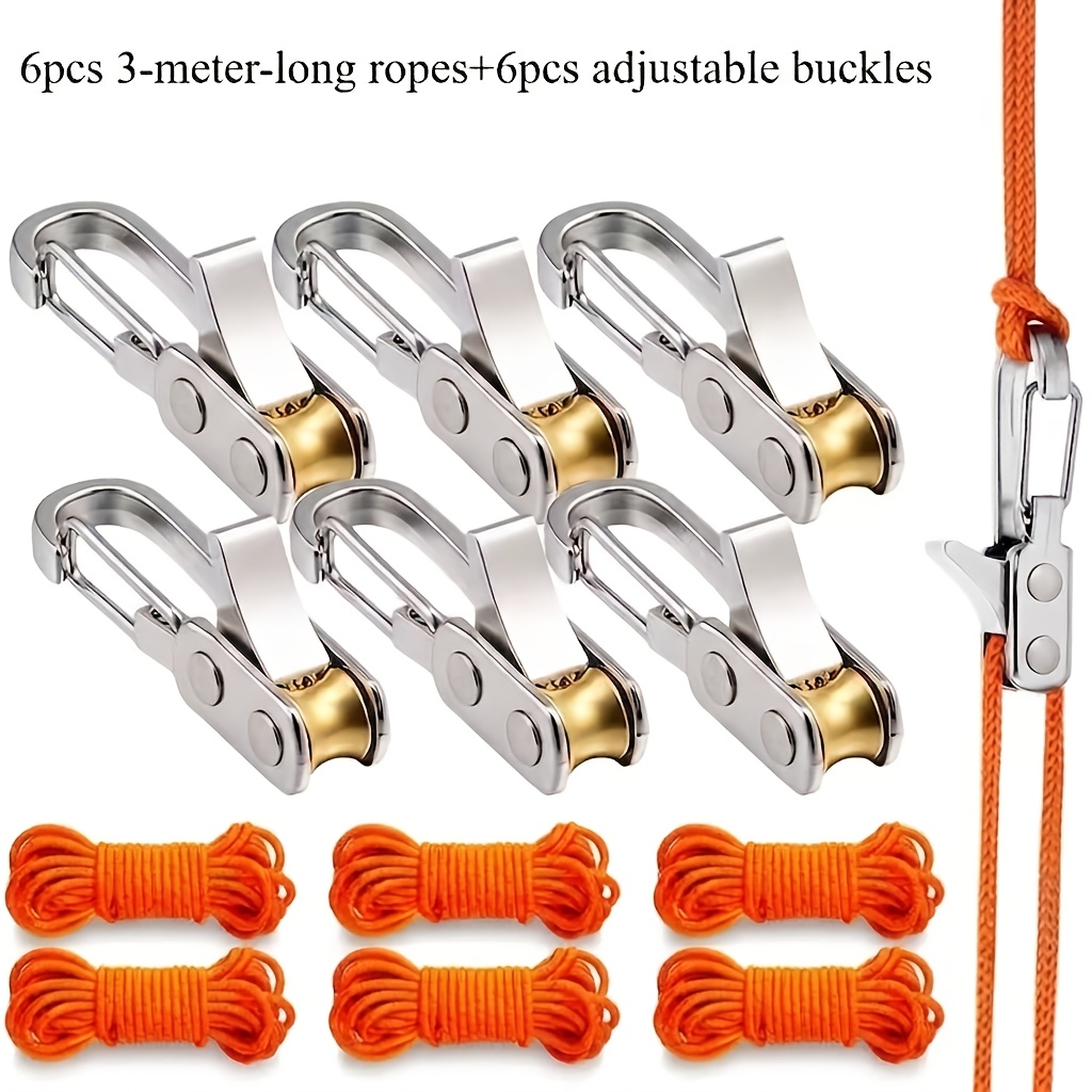 TEMU Seilset mit Rollenspannern, verstellbares Seilrollensystem-Set mit Schnappverschlüssen, 30 kg Tragkraft, inklusive 6 Metallhaken 6