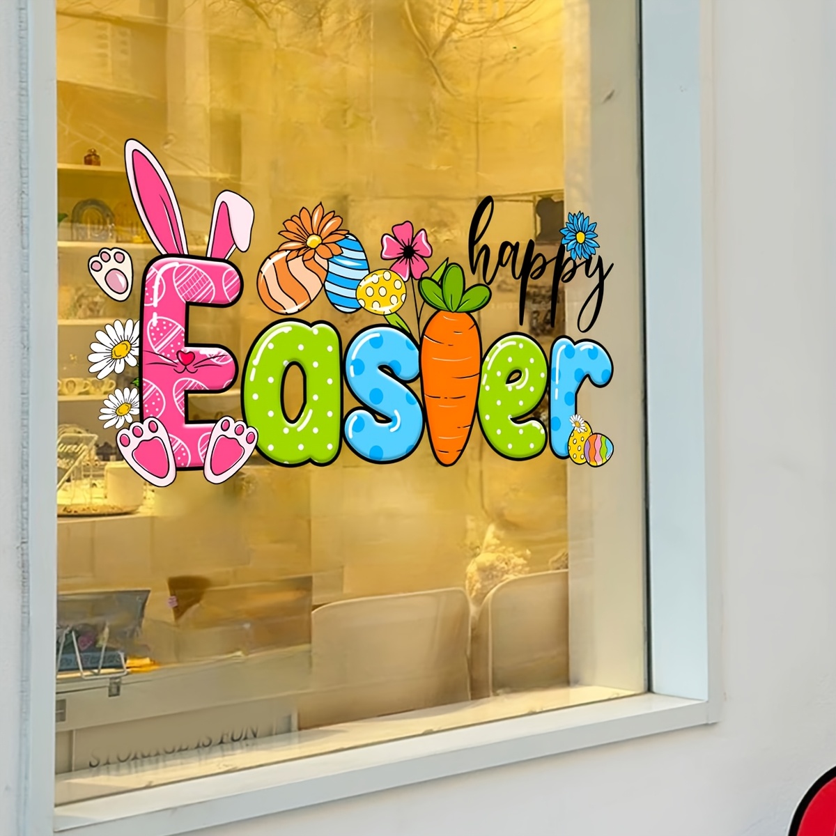 

1pc (30x60cm) Easter Egg & Bunny Window Decal - Vibrant Pvc Sticker With "" Lettering, , Flowers & For Home, Living Room, Bedroom & Bathroom Decor, Bunny Accessories