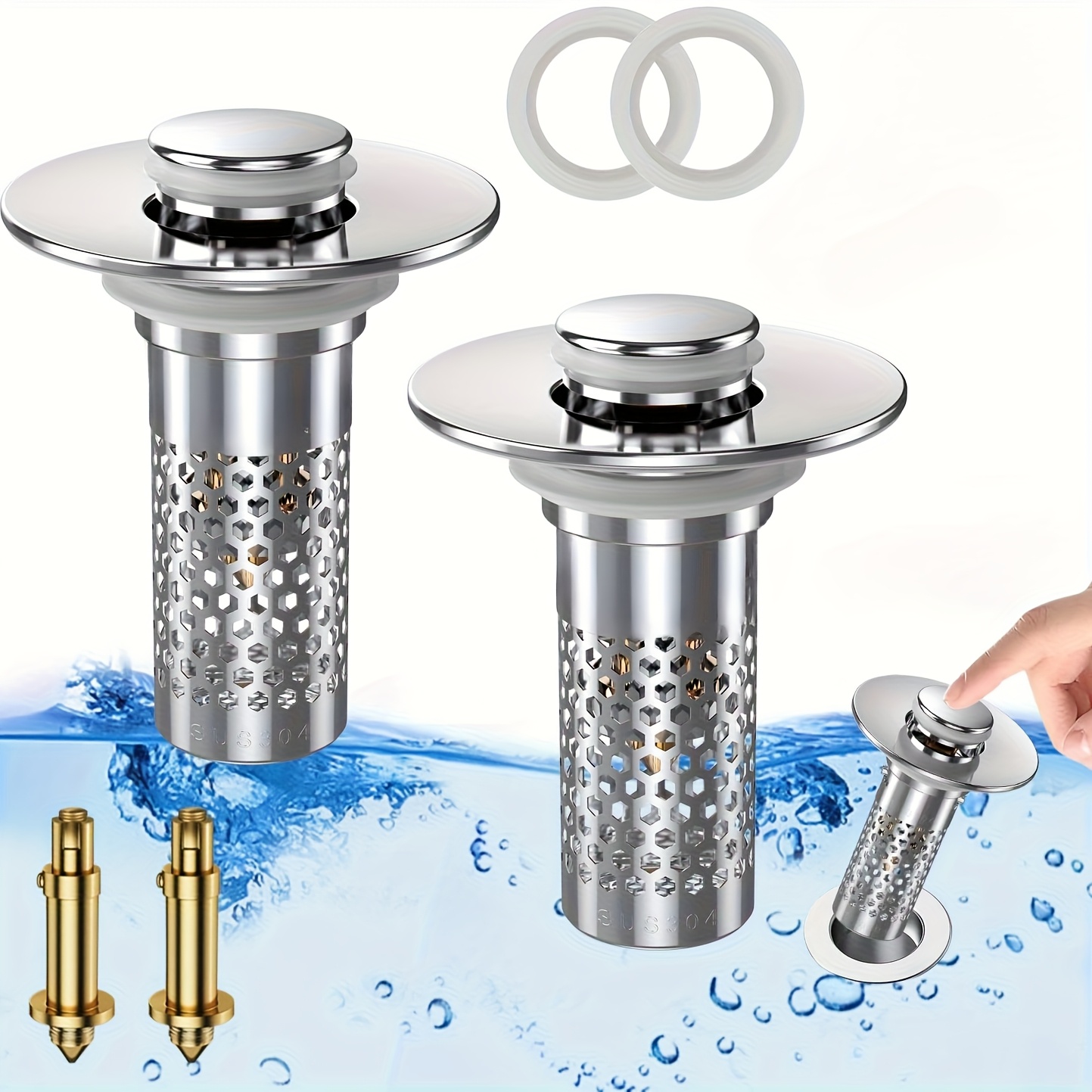 2pcs-bathroom Sink Stopper Hair Catcher, Pop-up Sink Drain Filter With Detachable Stainless Steel Filter Basket Hair Catcher, Bathroom Sink Filter For Bathroom Sink Stopper Replacement