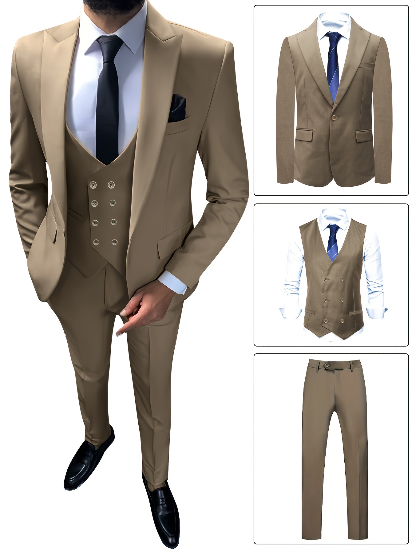 Ensemble Costume d'Affaires Léger Slim Fit pour Hommes de Boutique, Veste de Mariage + Gilet + Pantalon 3pcs