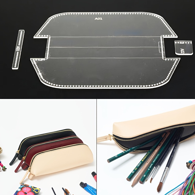 

Acrylic Leather Template Set For Pencil Case, 3 Pieces - Transparent Sewing Pattern Tools For Handmade Leathercraft