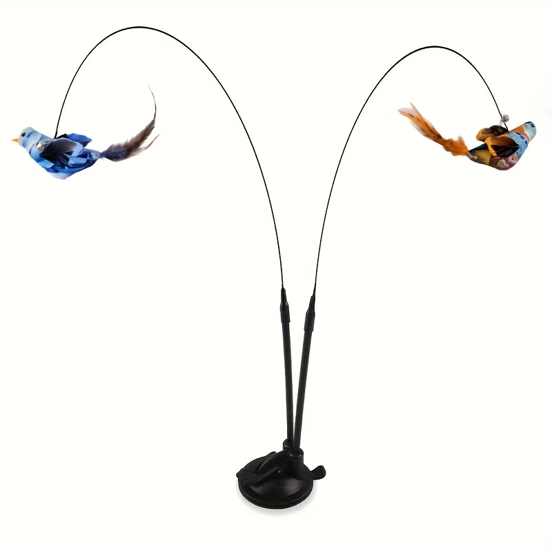TEMU Interactive Cat & Bird Hunting Toy With Long/double Rods, Bell & Artificial Bird - Flying For /outdoor Play, For Kittens & Cats - Random Color