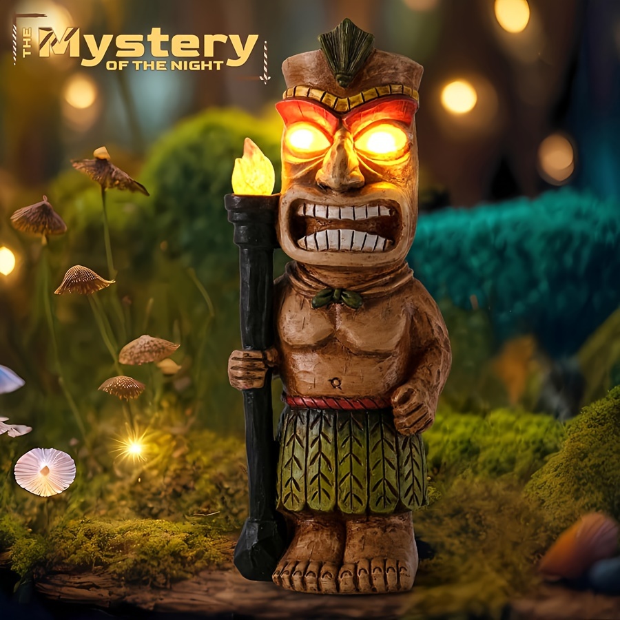 

Statue Decoration: Solar Powered Figurine With Light - Hawaiian Man Ornament Totem Pole For Bar Party Beach Pool Decor