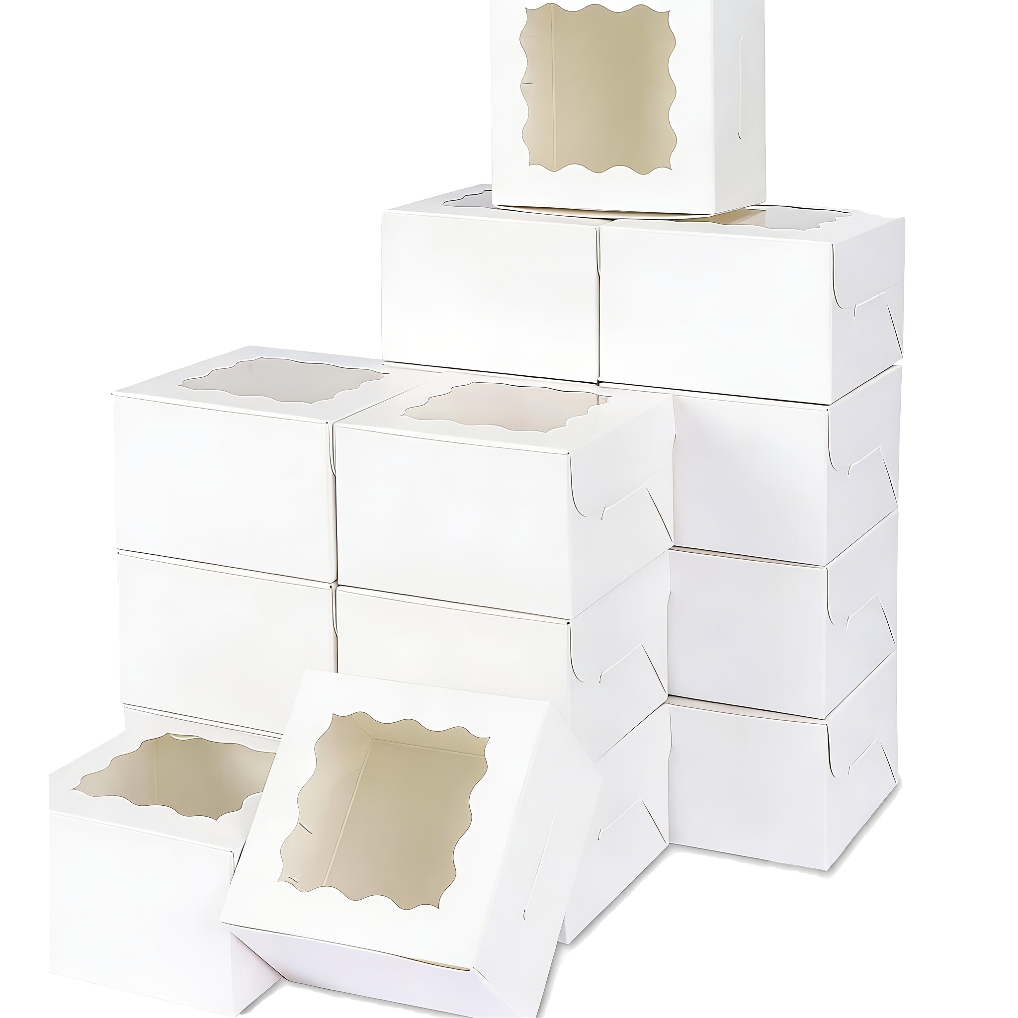 TEMU 25 Stück weiße Geschenkboxen und Bekleidungsboxen mit klarem, wellenförmigem Fenster, 10,2 x 10,2 x 6,5 cm kleine Papier-Party-Geschenkboxen für