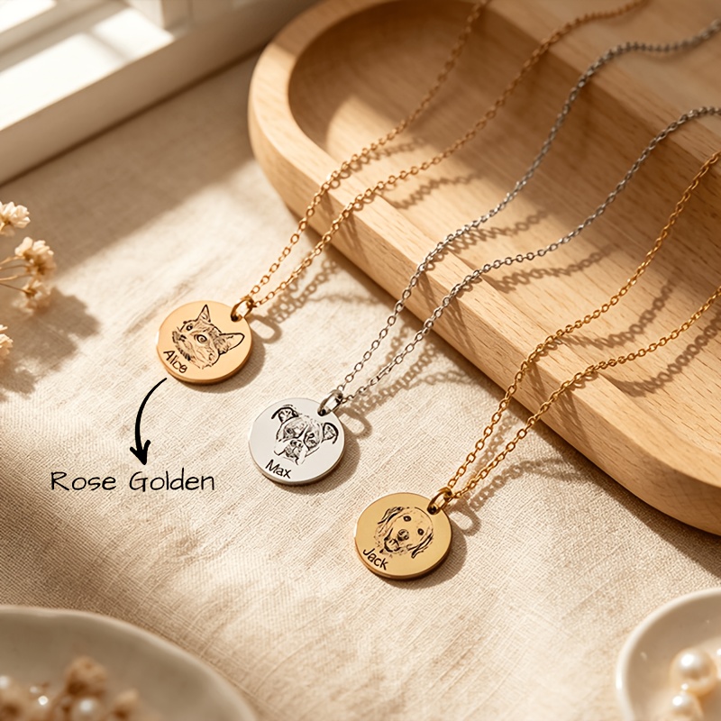 Personalized Stainless Steel Round Pet Portrait Necklace