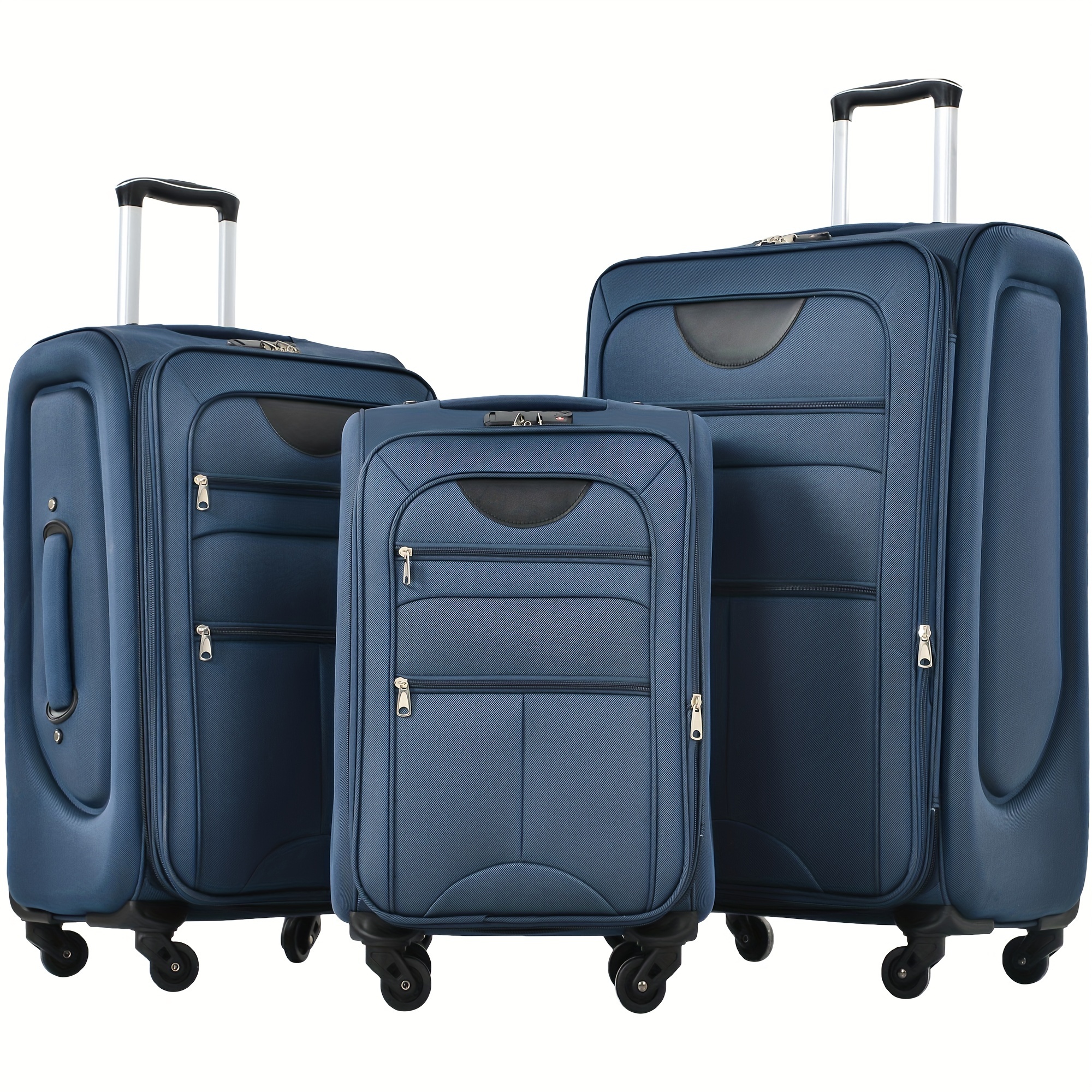 

Soft Side Luggage Expandable 3 Sets Of Suitcases With Upright Rotating Soft Shell Lightweight Luggage Travel Set In Dark Blue