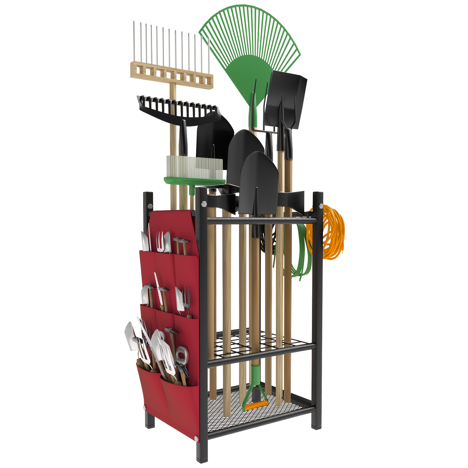 TEMU Étagère de rangement pour outils de jardin 2026, étagère de rangement pour outils de jardin en acier robuste avec 5 crochets, convient pour
