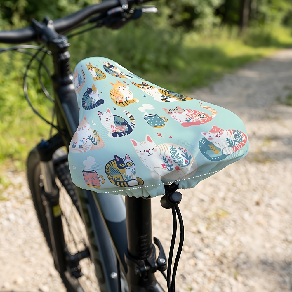 TEMU 【猫と花柄】快適＆通気性抜群の自転車シートカバー。普段使いや通勤に最適。シートの美しさと乗り心地を向上させ、様々なタイプの自転車に適合。
