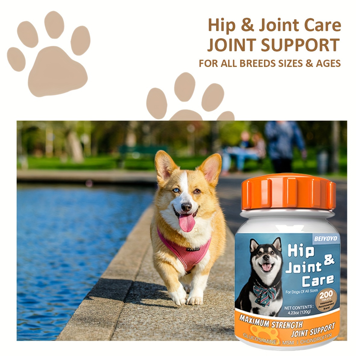 

Hip And Joint Supplement For Dogs With Glucosamine, Chondroitin, Hyaluronic Acid, | Dogs Aged 6 To 8 | Tablets, Treat Colored