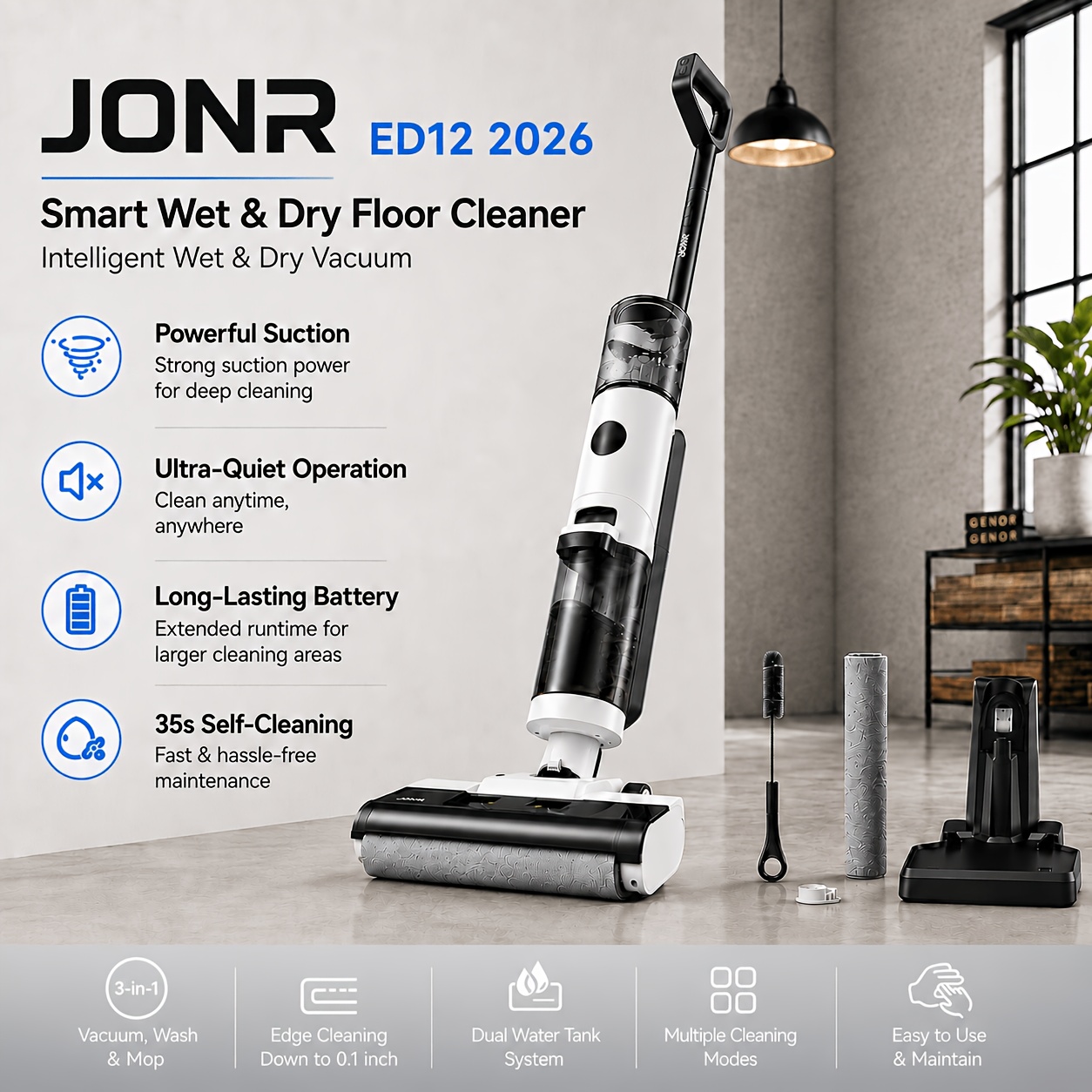 JONR ED12 Aspiradora y Trapeador Enchufe, Húmedo y Seco, Máquina Todo en Uno - Ligera,...
