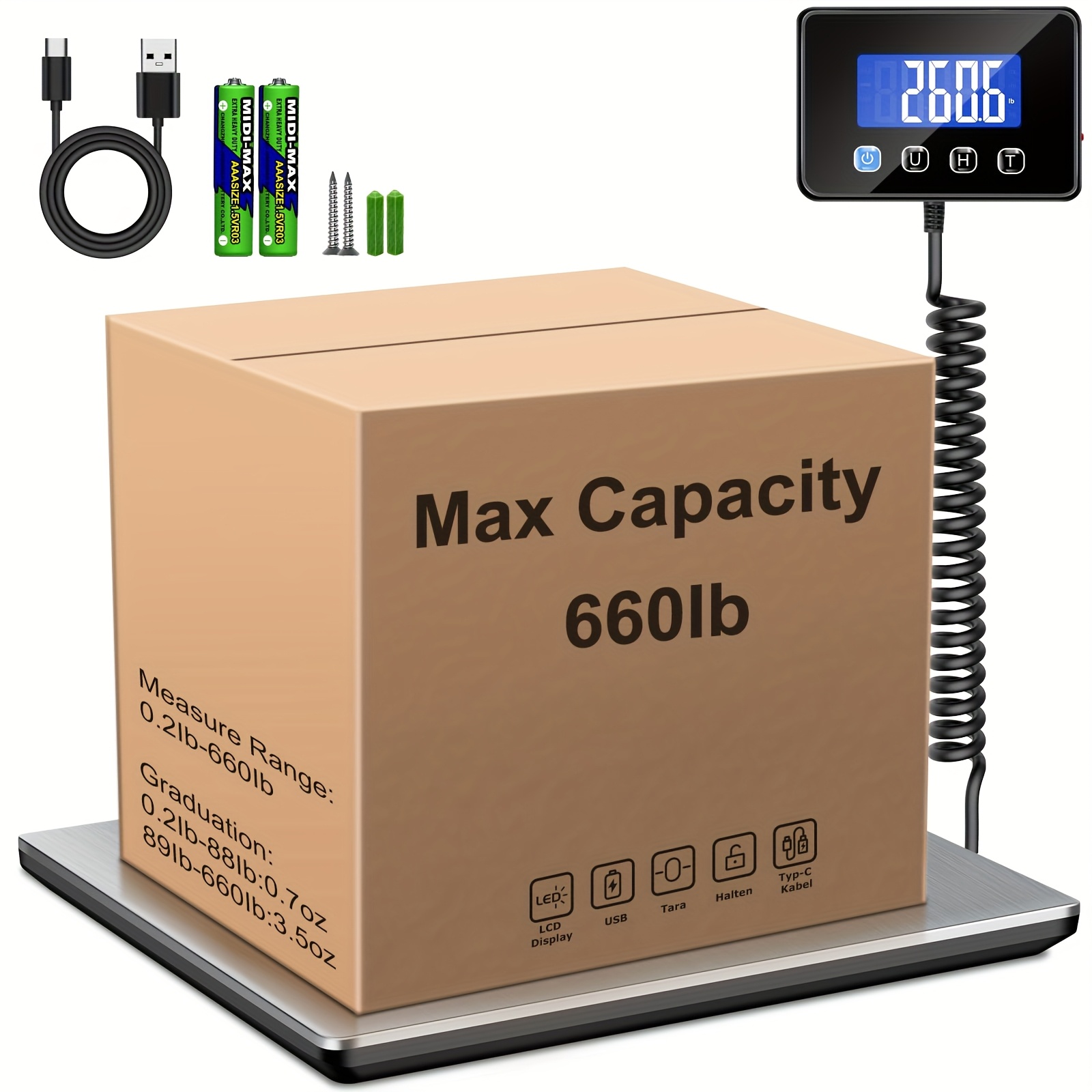 TEMU Shipping Scale, 660lbs Heavy Duty Digital Postal Scale For Packages, 0. High Accurate Postage Scale For Small Business, Luggage, Home Use,