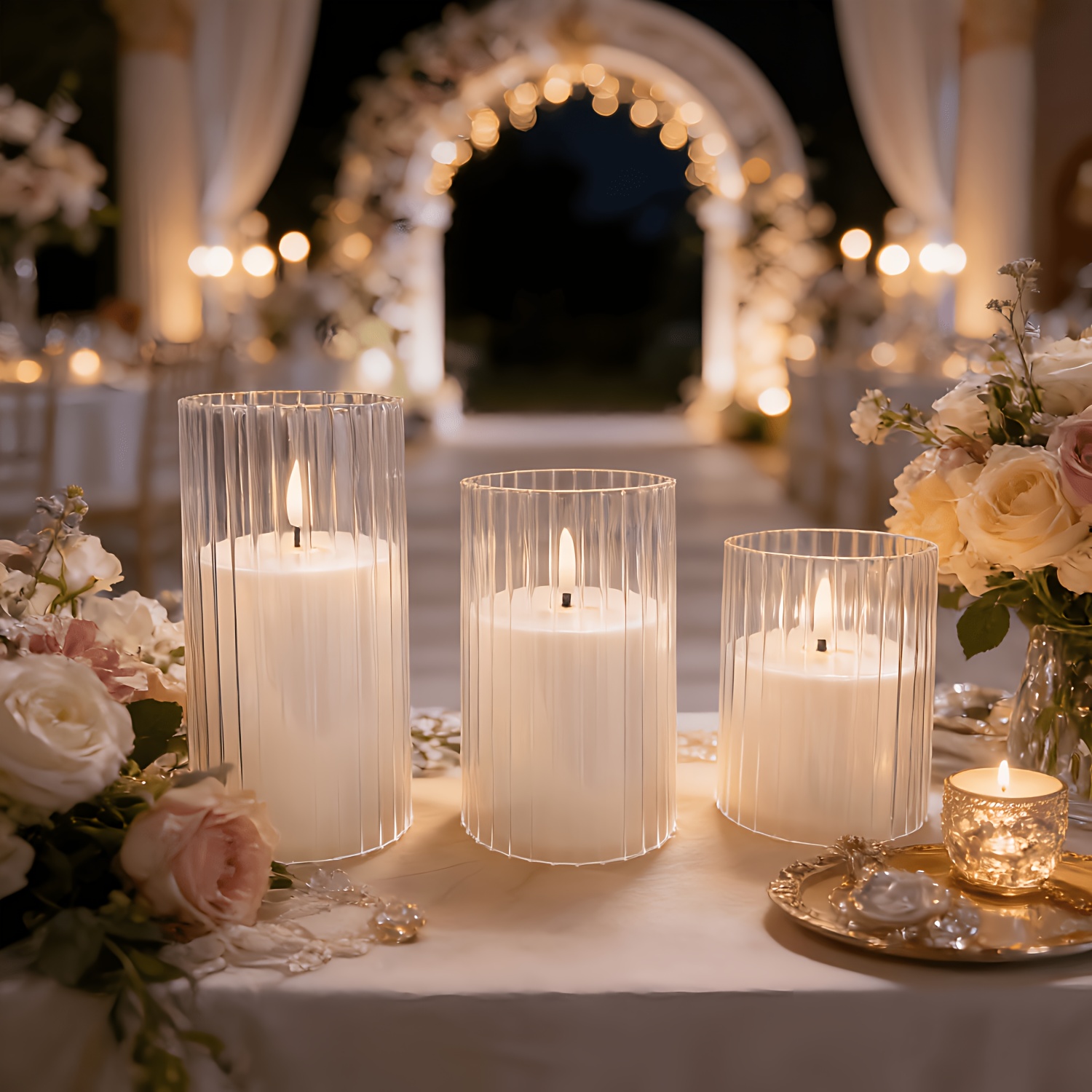 3 packs suitable for wedding party home flameless led pillar candles with realistic flickering flame battery plug   operation vertical striped shell no   for reusable plastic candles
