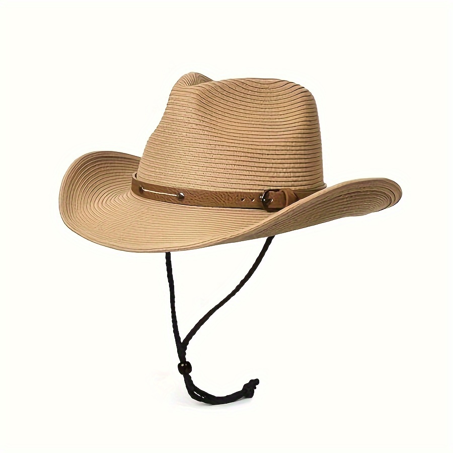 TEMU Unisex Wide Brim Cowboy Hat, Sun Cowgirl/cowboy Hat, Summer Sun Hat Wind Lanyard, Durable -