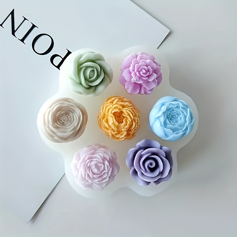 E-shop 1/7-Loch Silikon-Rosenform, Einzellochform, geeignet für 3D-Blumenkerzen Handwerksformen, DIY Handgemachte Seifenherstellung, Material für