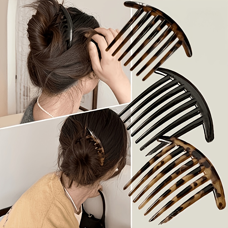TEMU Leopard Print Comb, 7-tooth French Hairpin For Disc Or Bun Shape, Acetate Side Comb For Women, Suitable For Thick Or Thin Hair