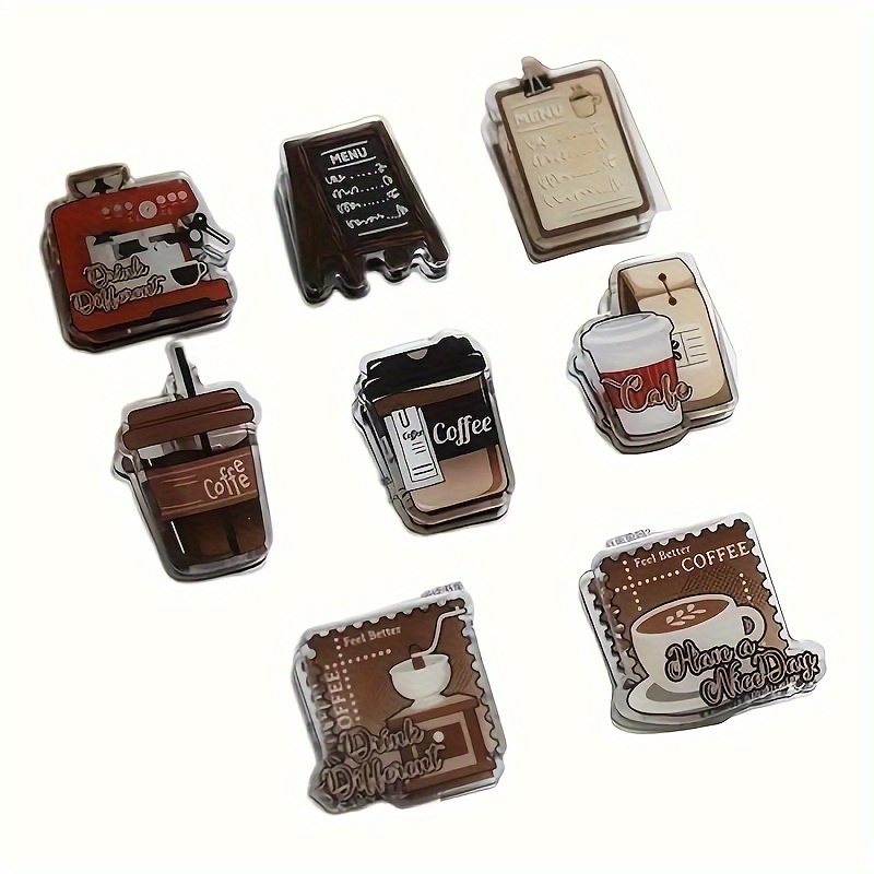 

8pcs Coffee Retro Time Clips Acrylic Bookmark Clips Stationery Diary Book Office Organization Note Clip Folder Office Supplies Learning Supplies