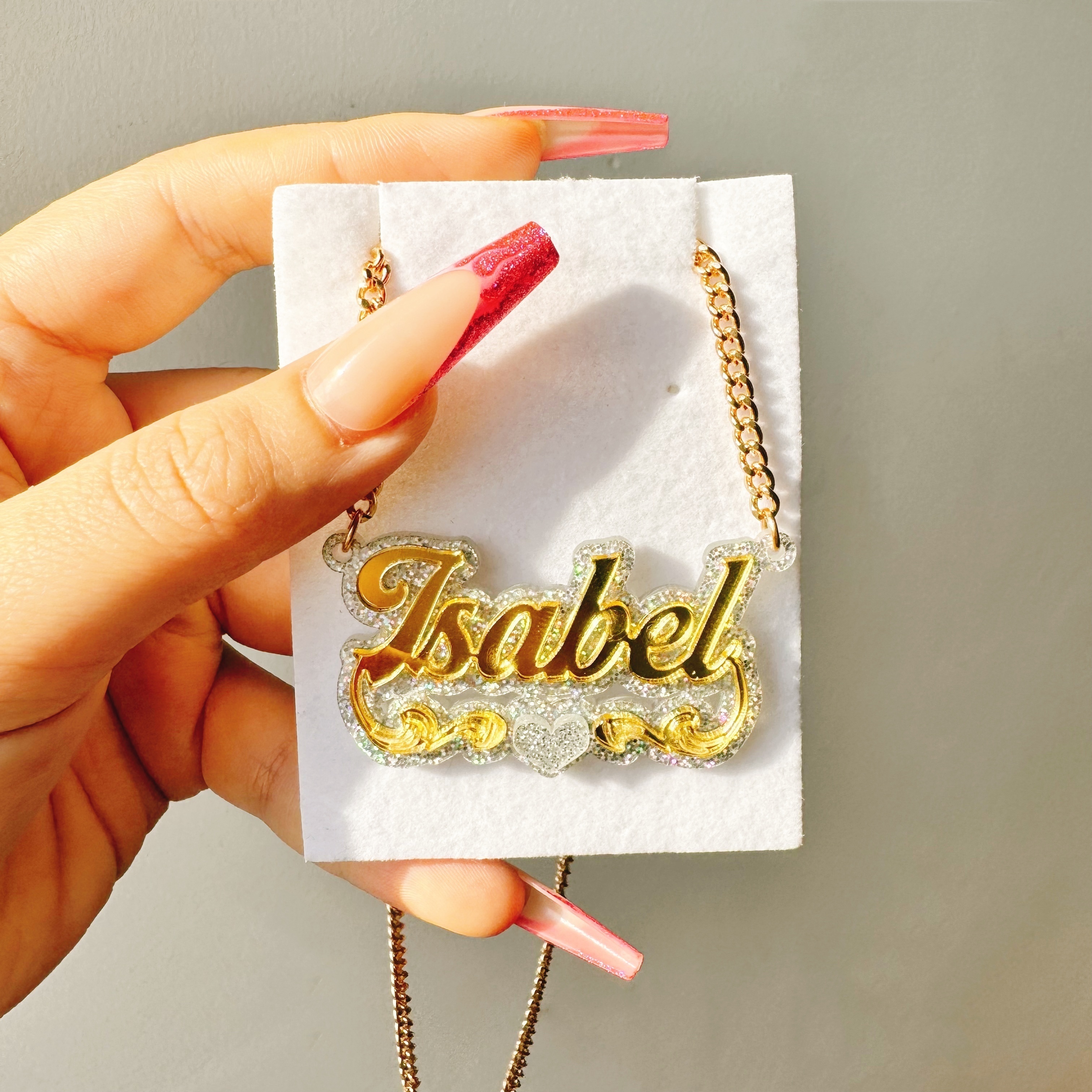 

Luxury Glitter Acrylic Name Pendant Necklace With Heart Detail - Customizable, No Plating, For Daily & Banquet Wear, Ideal Christmas Gift, Fits All Seasons