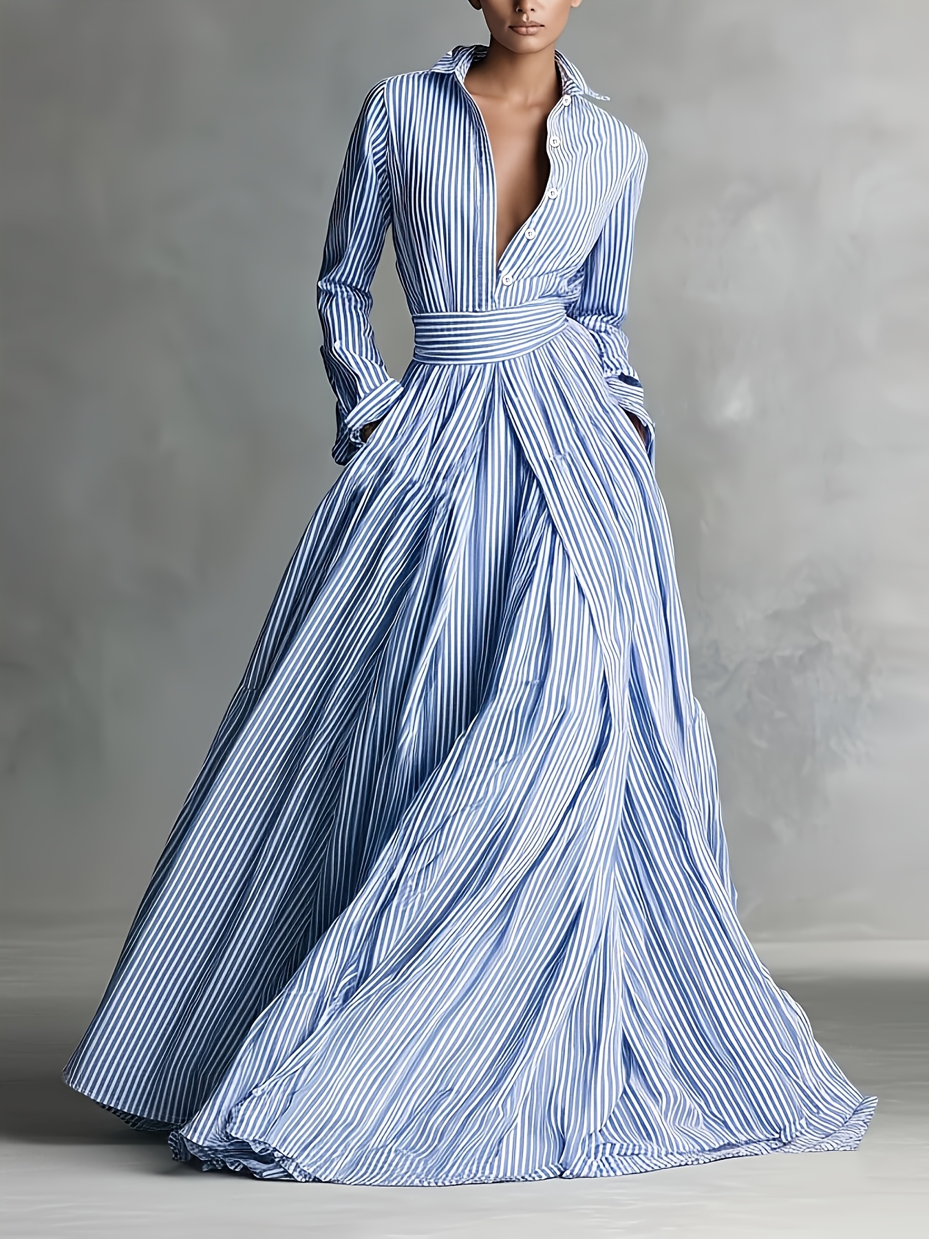 A Women'S Shirt Dress with a Blue And White Striped Collar, Cinched Waist, And A-Line Silhouette, Perfect for Various Occasions Such As Casual Outings, Work, Parties, And Dates, Offering a Relaxed Yet Elegant Style