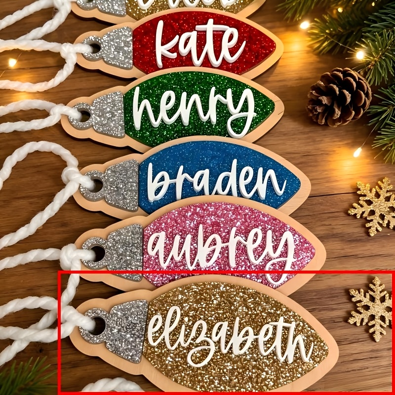 TEMU Personalized Custom Christmas Name Ornament, Custom Name Christmas Bulb Pendant, Glitter Acrylic Christmas Hanging Decoration, Christmas Tree