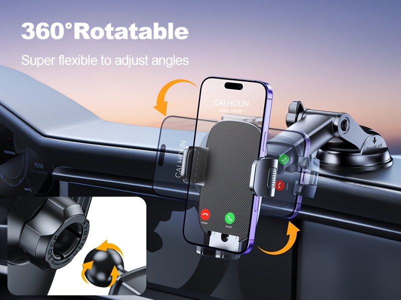 BABACOM 3-in-1 Multifunctionele Mobiele Telefoonhouder Auto Zuignap met Superieure Griptechnologie voor dashboard, luchtroosters, bureaublad, 360° Draaibaar en Eénhandige Ontgrendeling Auto Mobiele Telefoonhouder voor 10,16-17,78 cm Telefoon