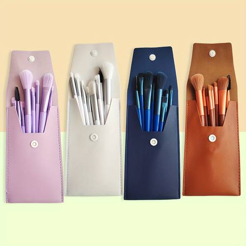 new 8pcs makeup brush set portable ultra soft travel kit beginner blush brush eyeshadow brush complete makeup tool leather bag design lightweight compact travel essential beauty