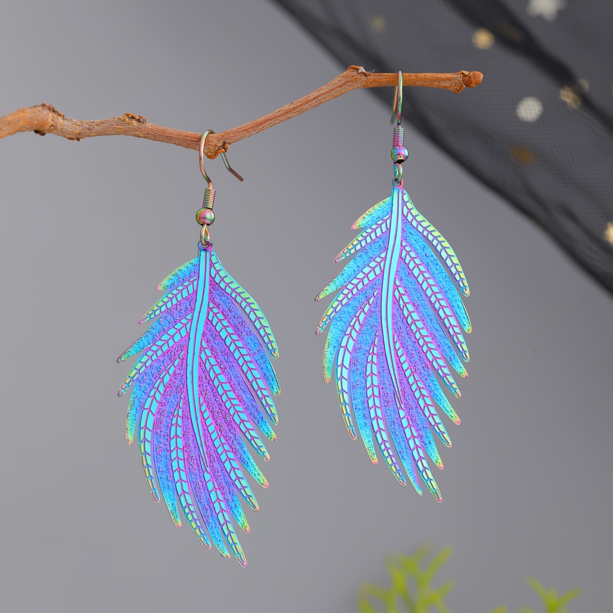 TEMU 1pc Stylish Colorful Openwork Carved Stainless Steel Earrings, An For A Gift