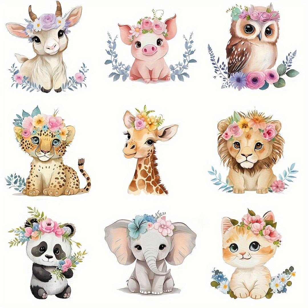 9pcs Multicolor Animal Watercolor Iron-on Transfers For – Durable & Washable Open