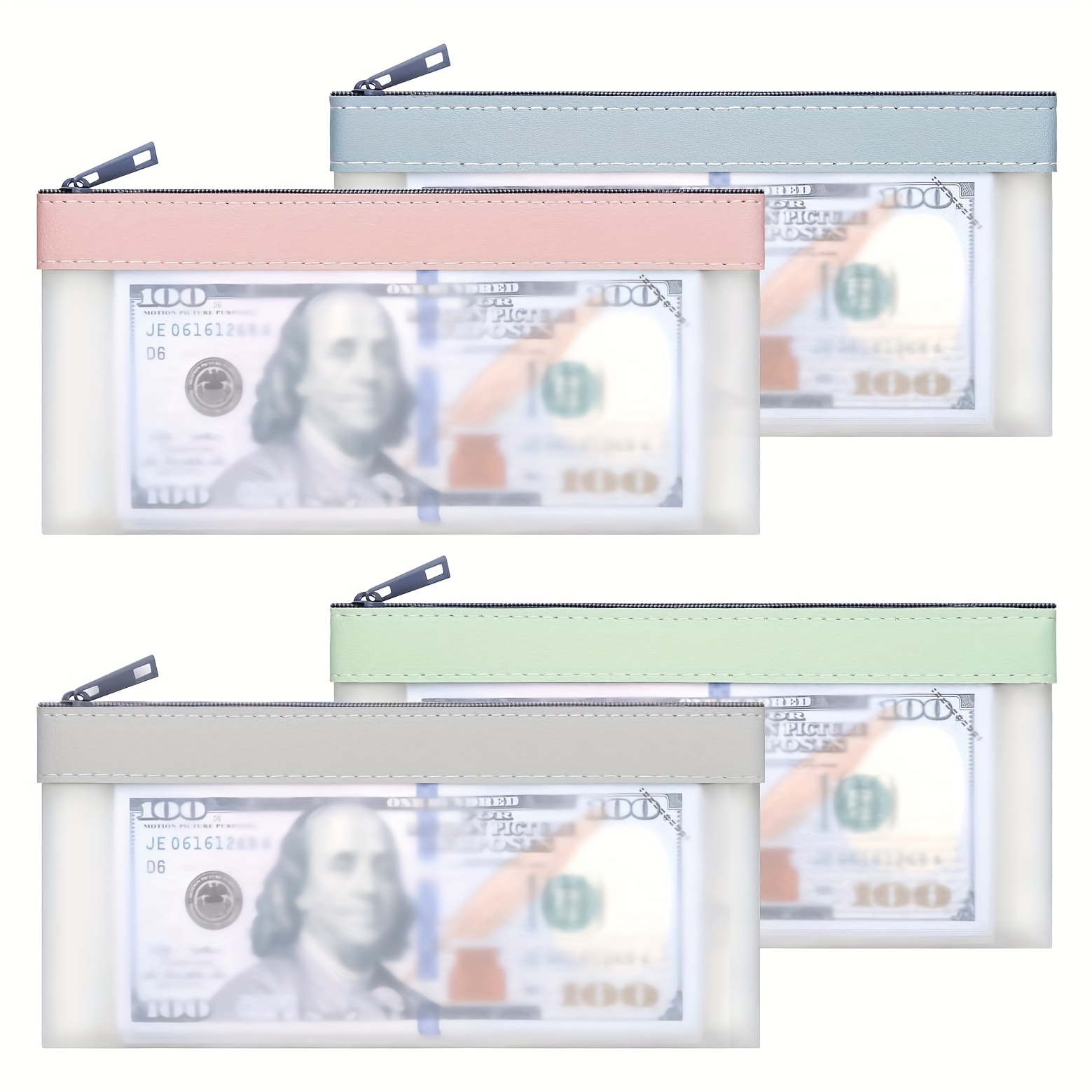 

4 Packs Money Bags With Zipper, Cash Envelopes, 7.6 X 3.7inch Cash Bag, Money Pouch, Clear Bank Deposit Bags, 4 Colors Multi-purpose Check Wallet