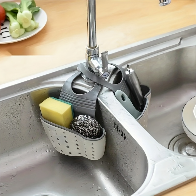 1  sink drain basket sink drain rack kitchen rack hanging multi functional drain rack retractable cutlery drain rack plastic sink rack fruit and vegetable basket drying rack sink drain rack soap sponge rack kitchen supplies details 3