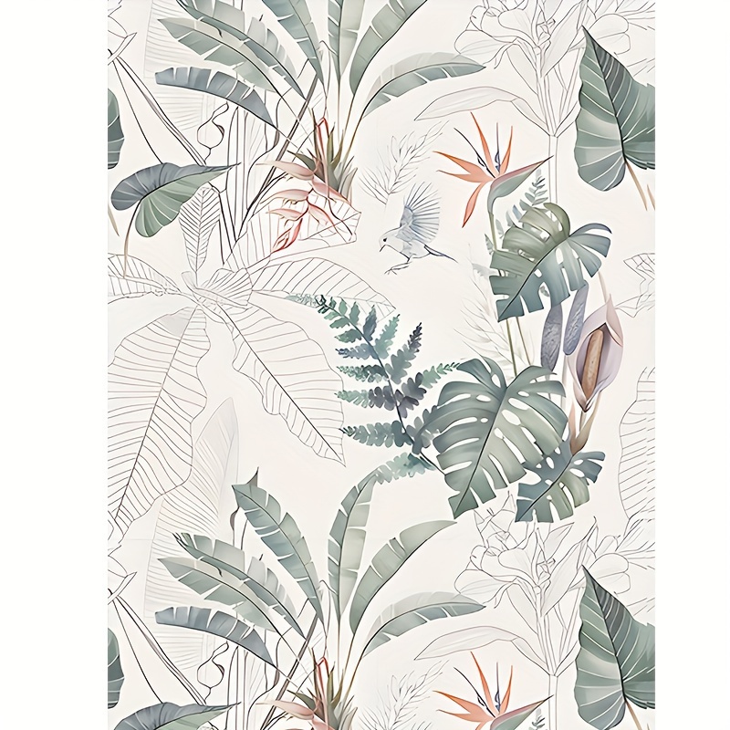 Image of A Self-adhesive Monstera Tropical Wind Plant Wallpaper 17.3 In*118.11 In Waterproof And Bathroom Living Room Decorative Wallpaper