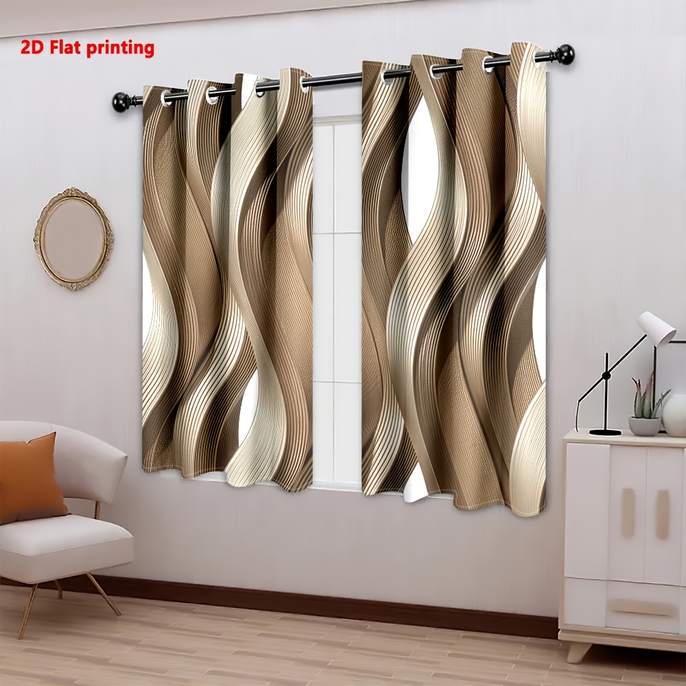 Image of 2d Flat, 2d Flat 2pcs Curtains, Abstract Wave Pattern, Digital Printing, , Living Room, Bedroom, Home Decoration, Privacy Protection, 2d Flat