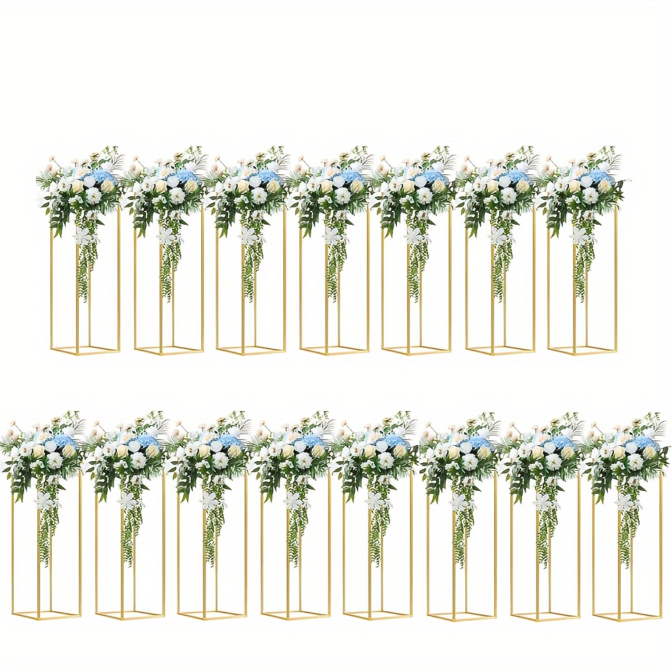 

15pcs Metal Rectangular Flower Stands, 31.4inch/80cm High Wedding Flower Stand, Metal Vase Geometric Centerpiece Stands, Golden Rectangular Floral Display Rack For Events Reception, Party Decoration