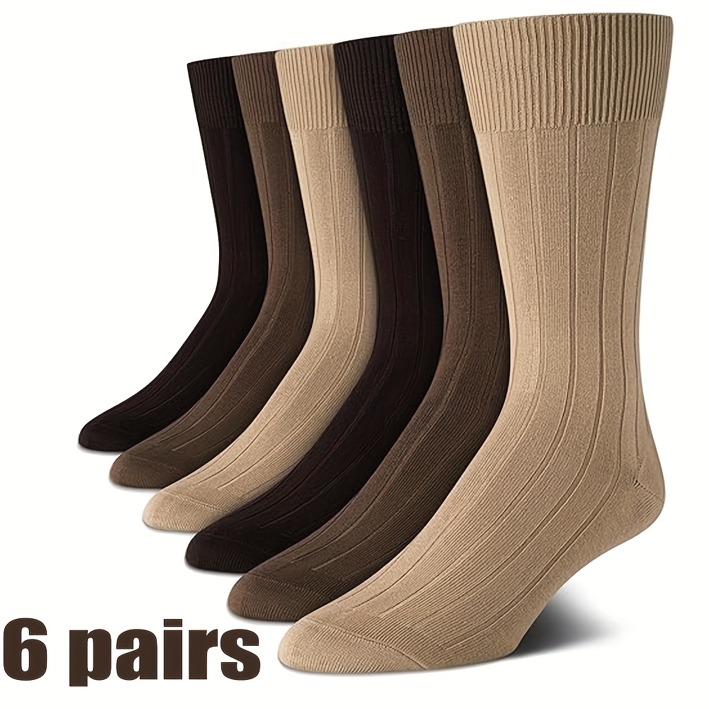 TEMU 6 Pairs Of Men's Formal Stockings, Fashionable Striped Solid Color, Soft And Comfortable