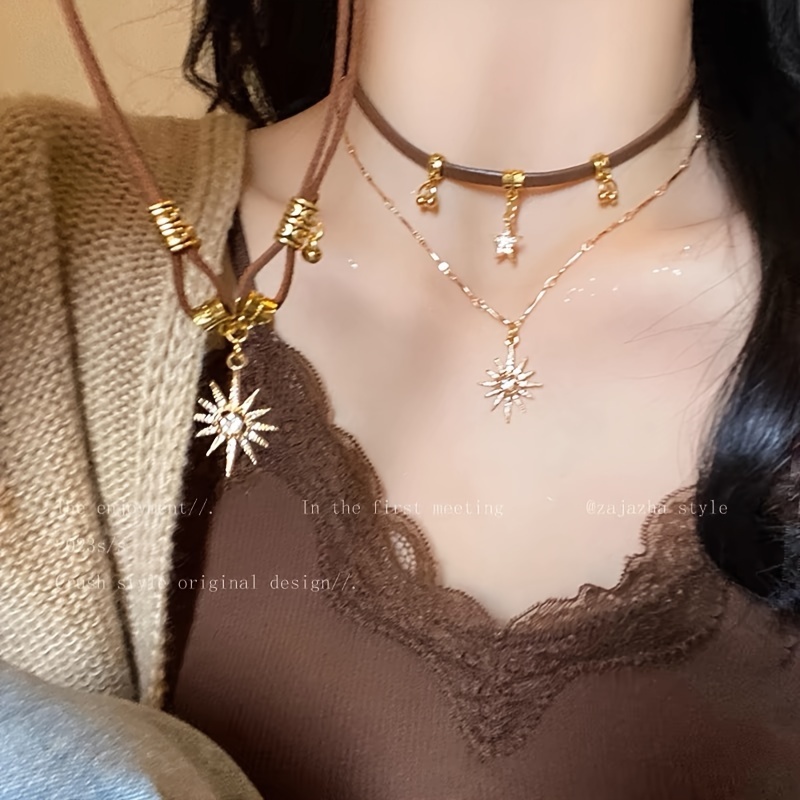 

2pcs Bohemian Ethnic Vintage-inspired Pendant Necklaces Set - Choker Collar With Charms - For And Parties - No Plating, No Mosaic Material - Suitable For All