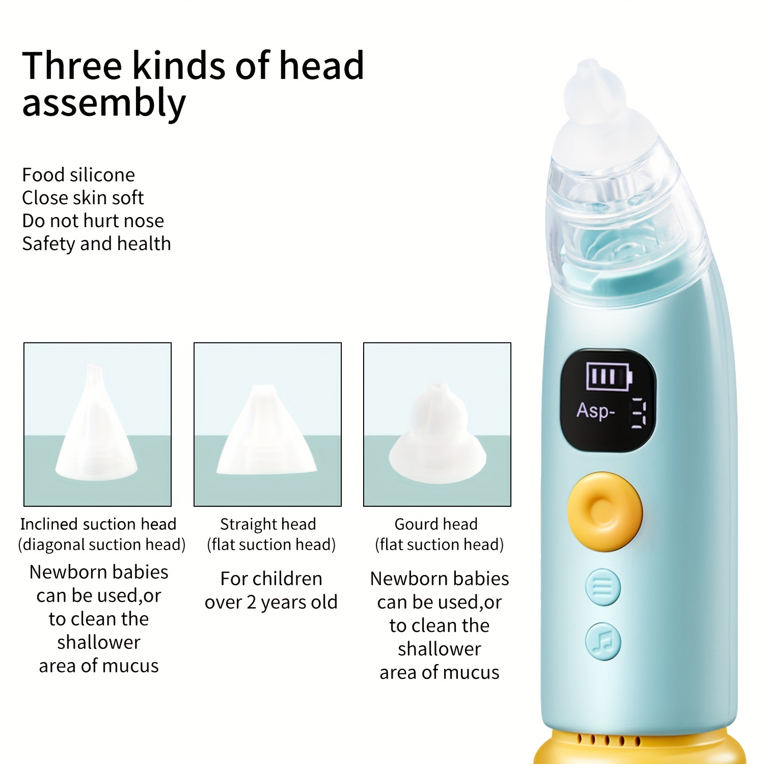 1pc portable electric   cleaner soothing music and soft lighting 3 adjustable suction levels 3 soft silicone tips to clear nasal   suitable for home use Product details 4