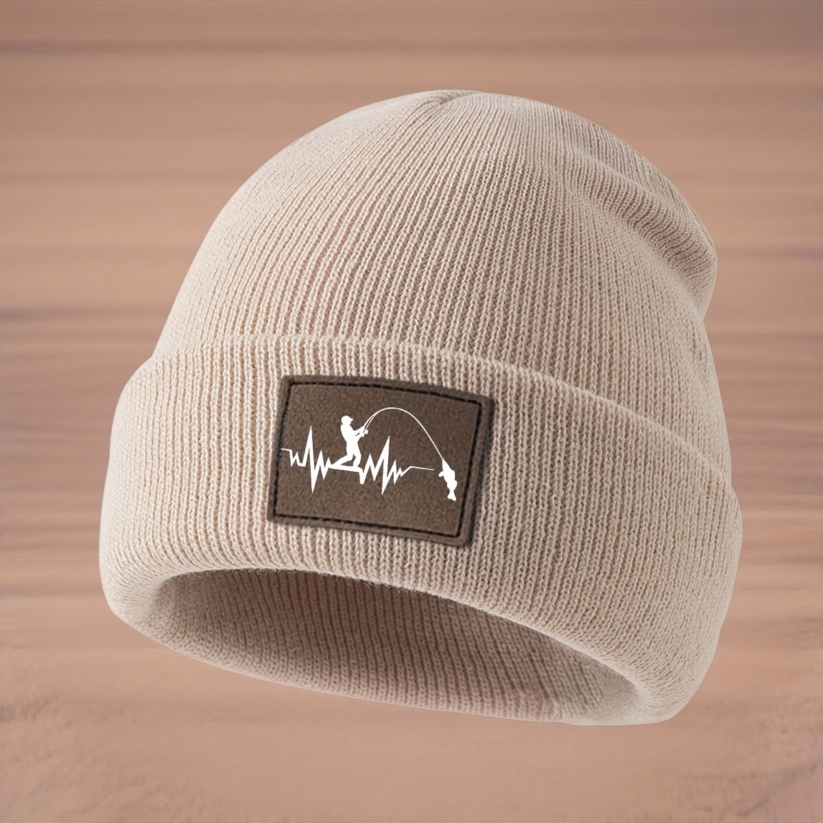 TEMU A Stylish Label-striped Knitted Hat With A Line Fishing Pattern, An Outdoor Ski Hat, A Fashionable Knitted Hat, A Trendy Hip-hop Hat, A Unisex