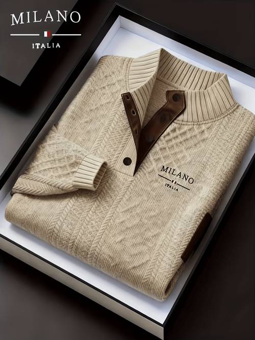 obm mens fall winter stand up collar jacquard knit sweater mature fashion mock turtleneck pullover premium texture contrast collar jacquard design sweatshirt suitable for fall winter outdoor casual sports wear