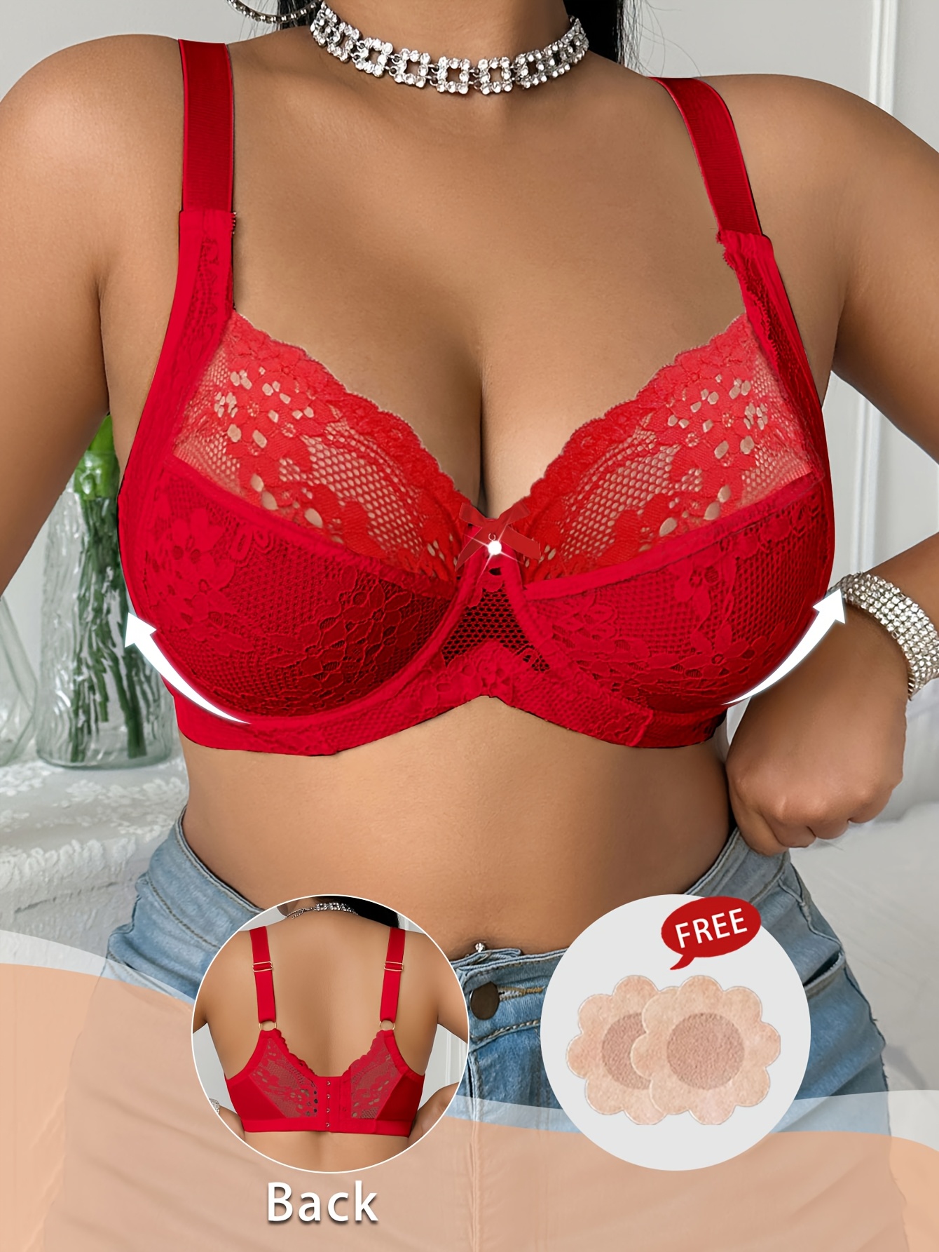 [Sexy Plus-Size Bra] Lace-Trimmed Plus-Size Women's Bra | Casual and Comfortable with a Simple Back Design in Fabric
