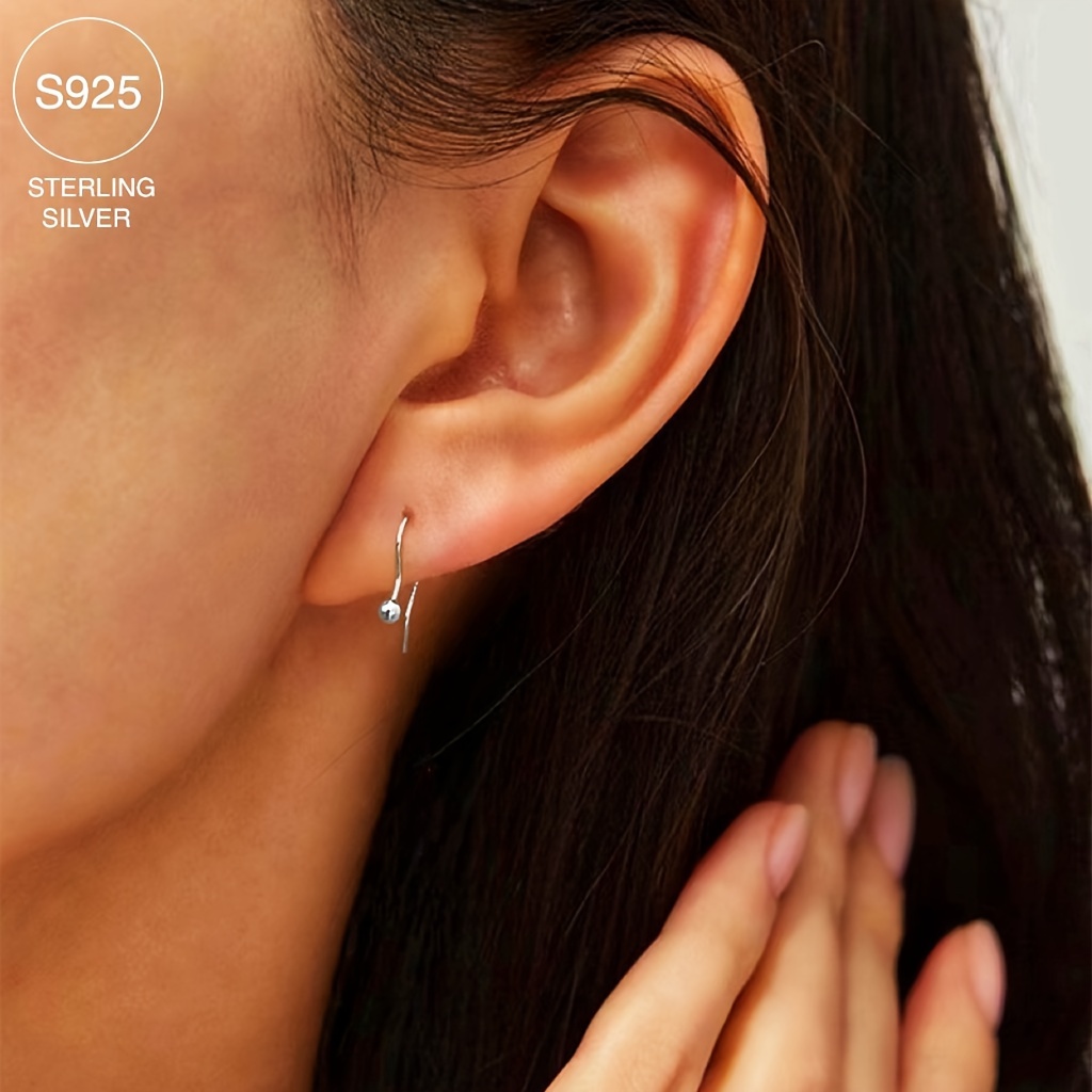 

S925 , Simple Style Hook, Mini Ball Dangle Earrings For Women, Daily Wear Ear Care, Lightweight 0.35g, Cute & Elegant Design