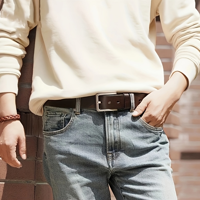Men's Split Leather Pin Buckle Belt with Alloy Buckle, Secure Design
