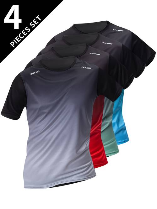 4pcs mens breathable quick dry t shirts gradient color short sleeve round neck tees moisture wicking sportswear with ombre gear durable