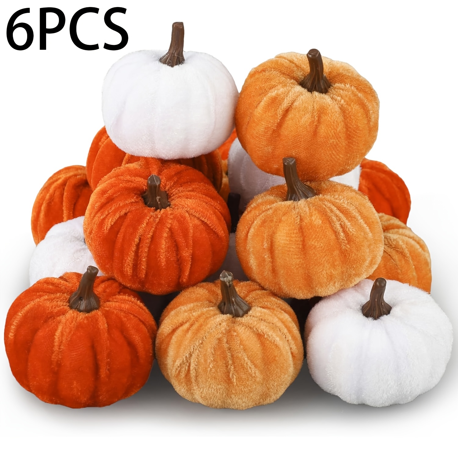 TEMU 6 Stück Briful realistische kleine Samtkürbisse, geeignet für Herbst-, Halloween- & Thanksgiving-Dekorationen – Verschiedene Kunstkürbisse mit