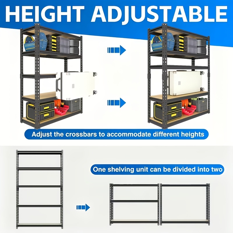 2pcs 5-Tier Heavy-Duty Metal Storage Shelves, 900KG Capacity