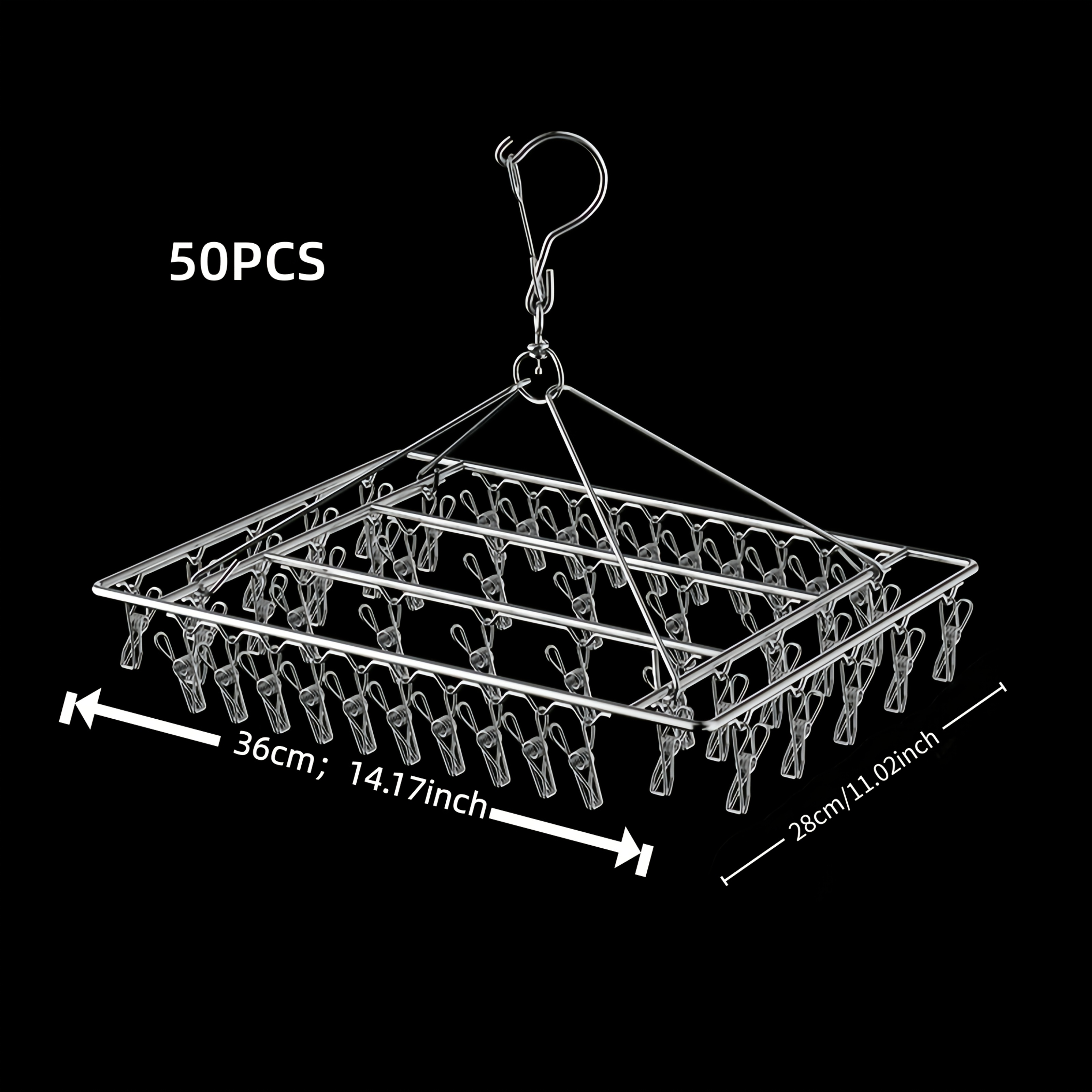TEMU 50 Clips Hanging Laundry Drying Rack, 304 Stainless Steel Thickened Windproof Multi Clip Hanger, Rust Resistant Drying Holder For Socks,