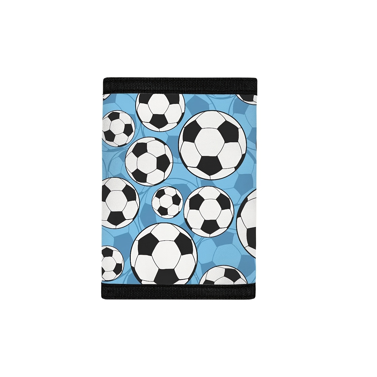 

Soccer Themed Trifold Wallet, Lightweight Polyester Football Print Coin Bag With Zip Pocket, Rfid Protection, Unlined, Easy Clean For Over 15-year-olds - Blue And White